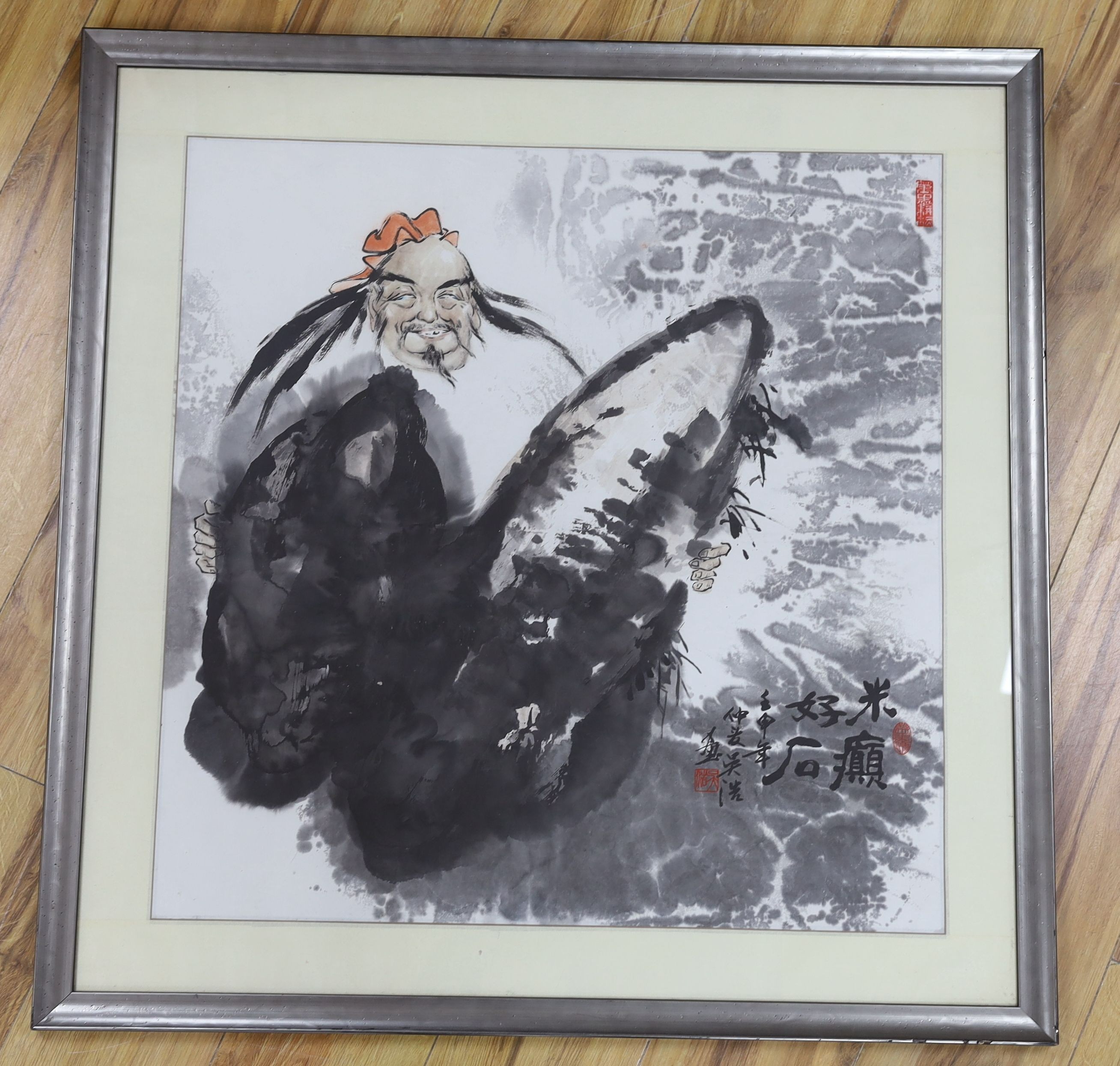 Chinese School, ink and watercolour, Li Bai the drunken poet, 66 x 64cm